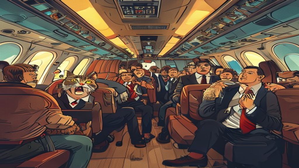 Cartoon of chaotic aeroplane cabin illustrating crazy plane stories