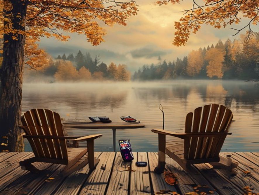 Misty Canadian lakeside dock evoking the world of Every Year After season 2