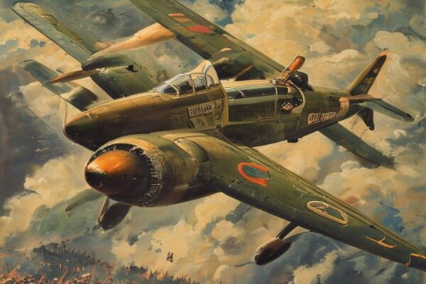 The Memphis Belle bomber flying through clouds in wartime Europe