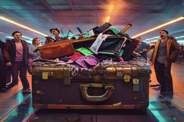 Destroyed suitcase on baggage carousel, airlines ruining luggage in spectacular fashion