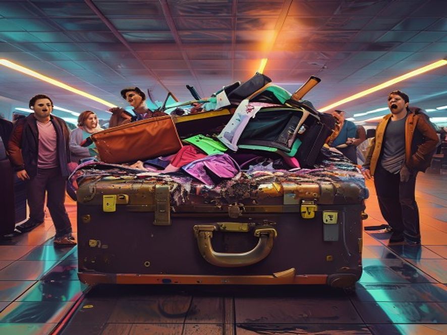 Destroyed suitcase on baggage carousel, airlines ruining luggage in spectacular fashion