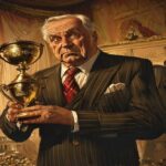 Two suited politicians squabbling over a trophy as Tories destroy the country around them